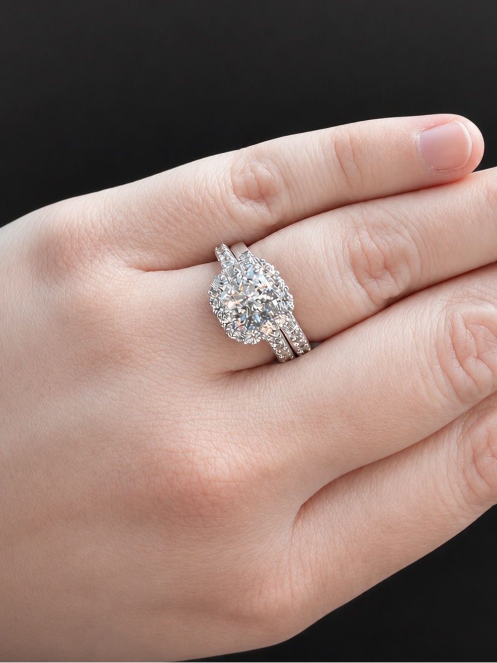 100 Facets by DiamonArt 3.11 CT. T.W. Cubic Zirconia Halo Bridal Set